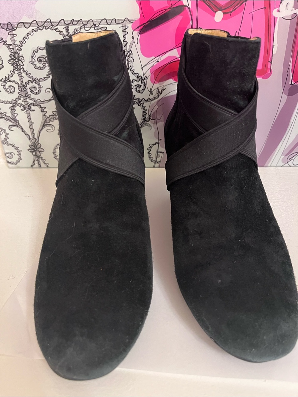 Cole Haan Black Suede Ankle Booties with Crisscross Strap - Size 10B